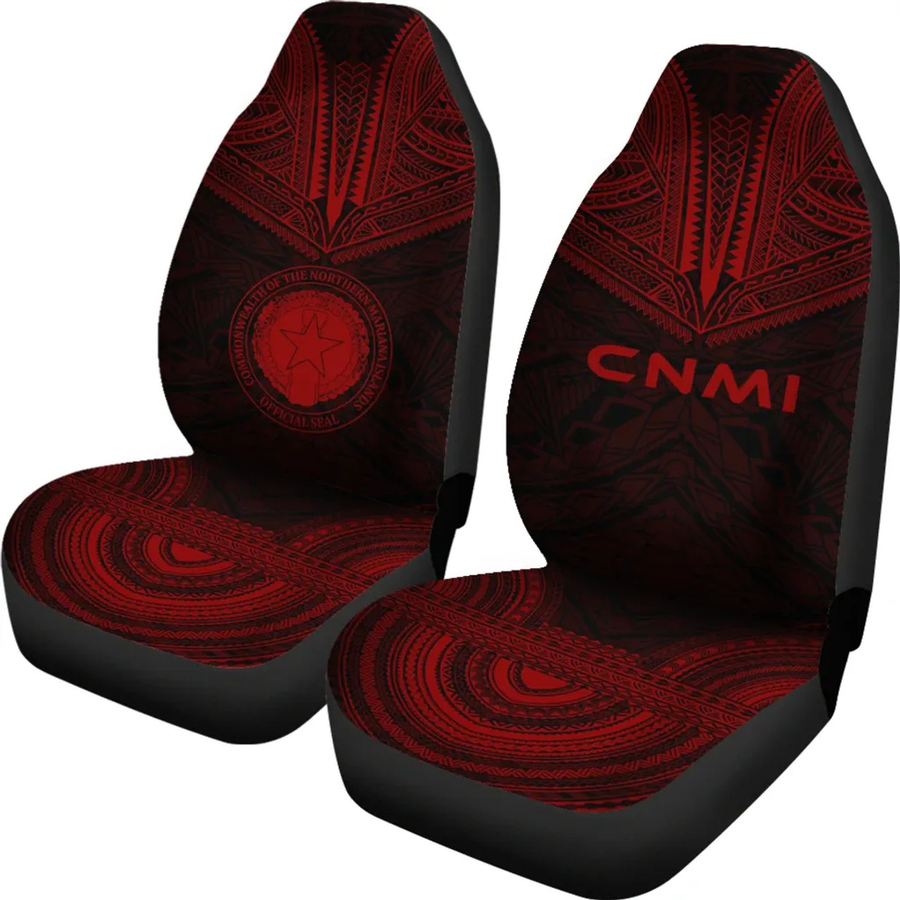 Northern Mariana Islands Car Seat Cover - CNMI Seal Polynesian Chief Tattoo Red Version