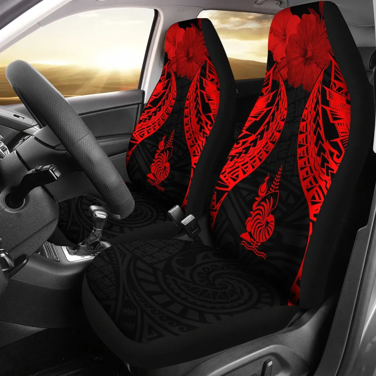 New Caledonia Polynesian Car Seat Covers Pride Seal And Hibiscus Red