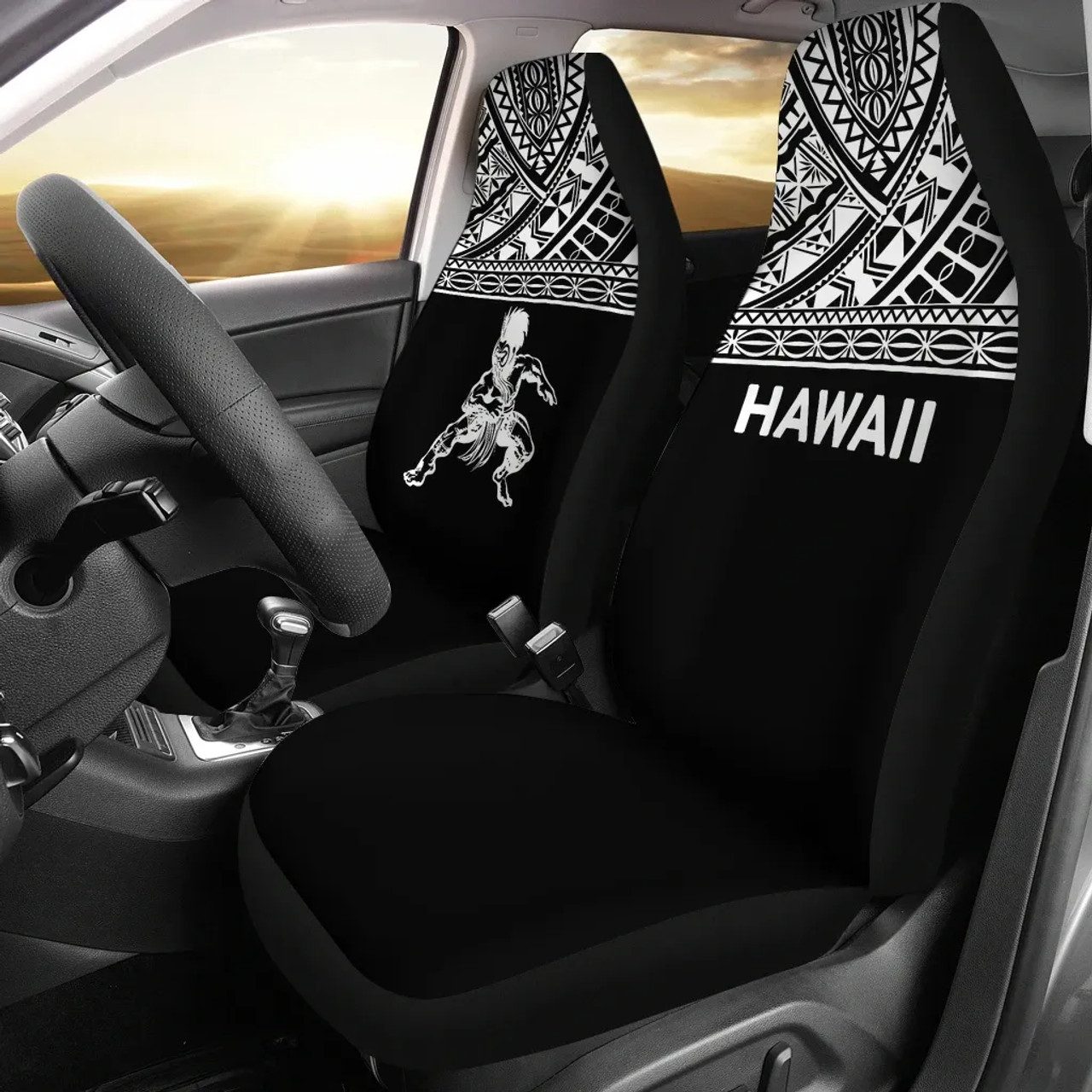 Hawaii Car Seat Covers - Polynesian Warriors Tattoo Horizontal Black