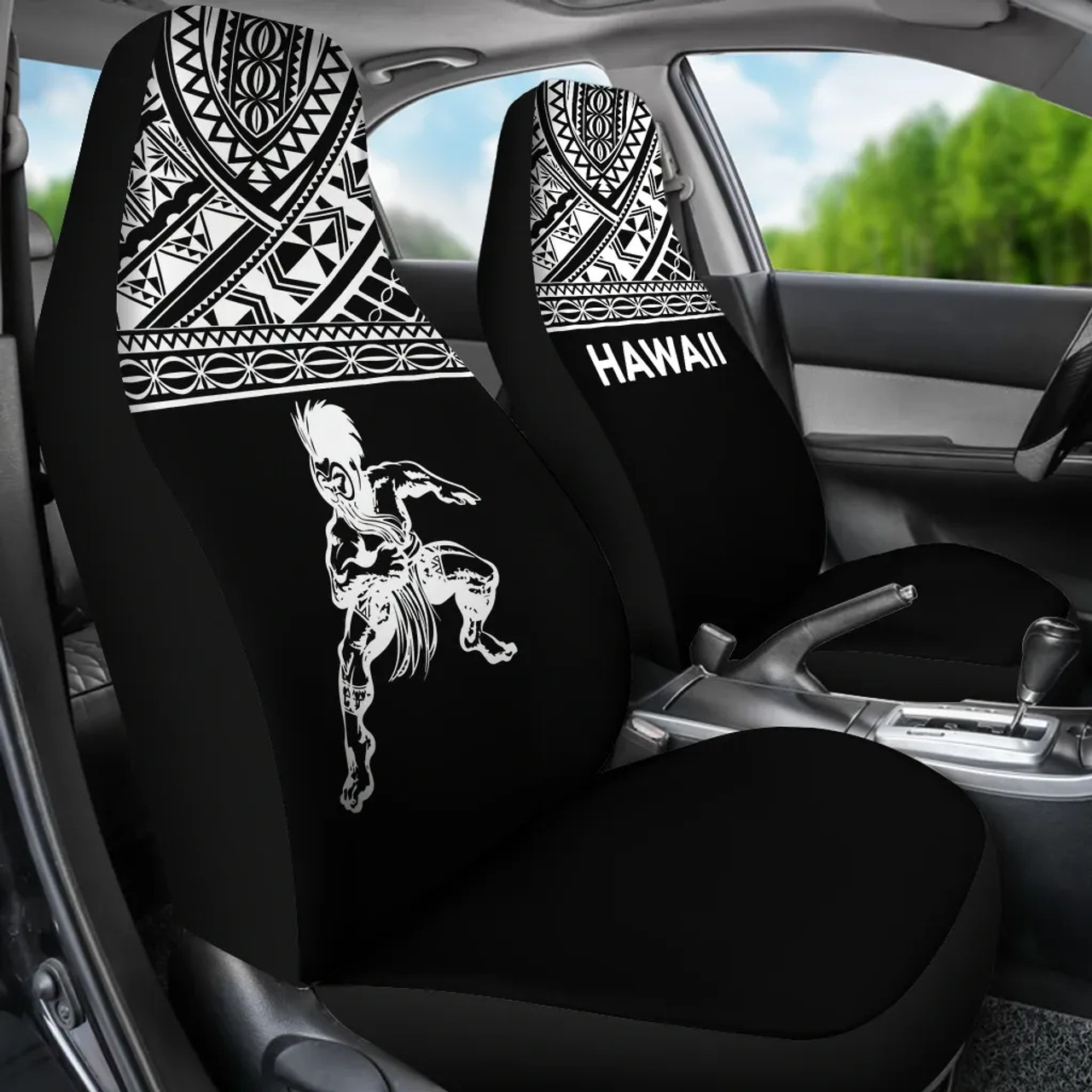 Hawaii Car Seat Covers - Polynesian Warriors Tattoo Horizontal Black