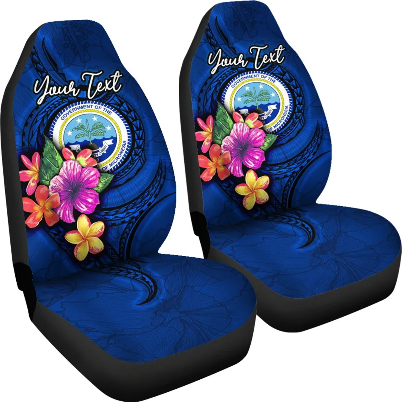 Federated States of Micronesia Custom Personalised Car Seat Covers - Floral With Seal Blue