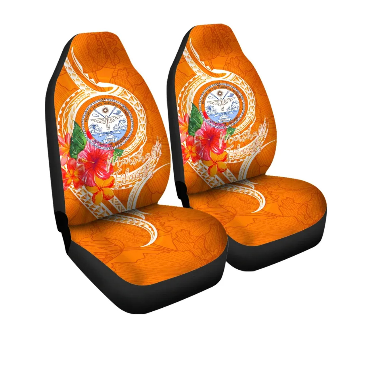 Marshall Islands Polynesian Car Seat Covers - Orange Floral With Seal