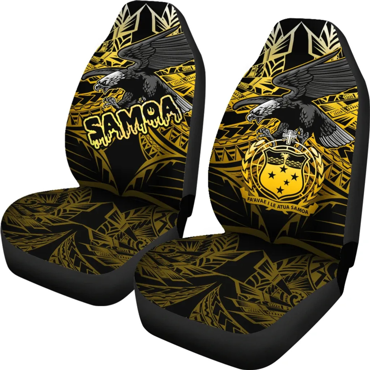 Samoa Polynesian Car Seat Covers - Eagle Tribal Pattern Yellow