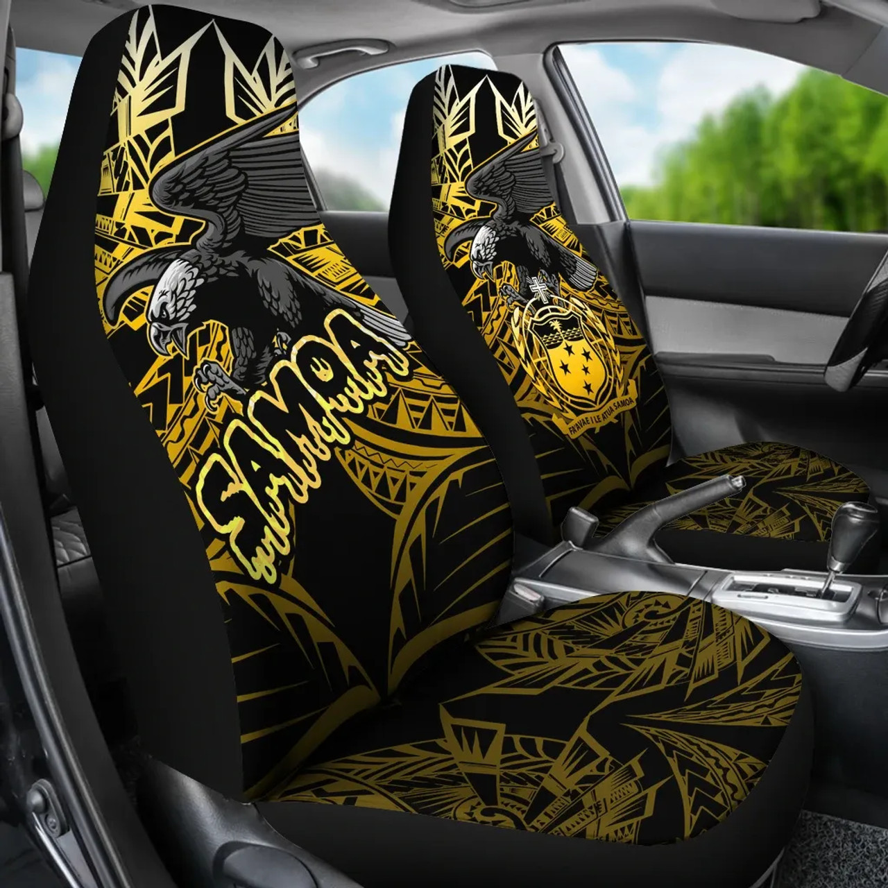 Samoa Polynesian Car Seat Covers - Eagle Tribal Pattern Yellow