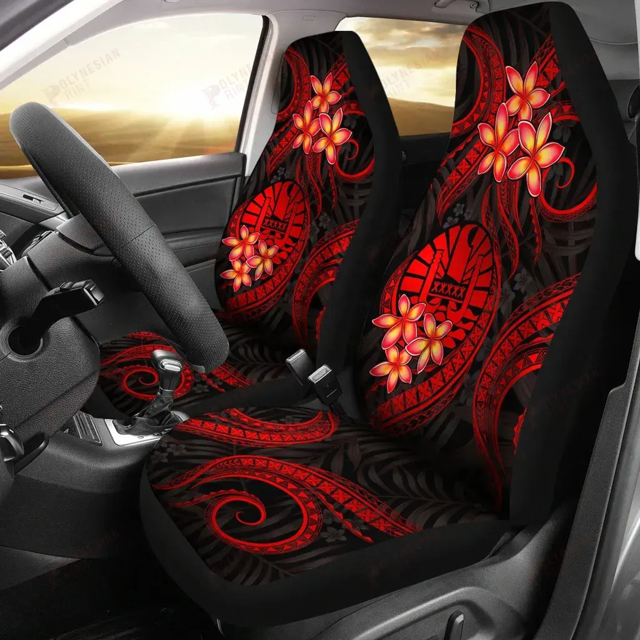 Tahiti Polynesian Car Seat Covers - Red Plumeria