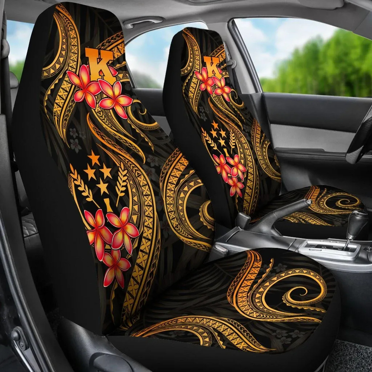 Kosrae Micronesian Car Seat Covers - Gold Plumeria