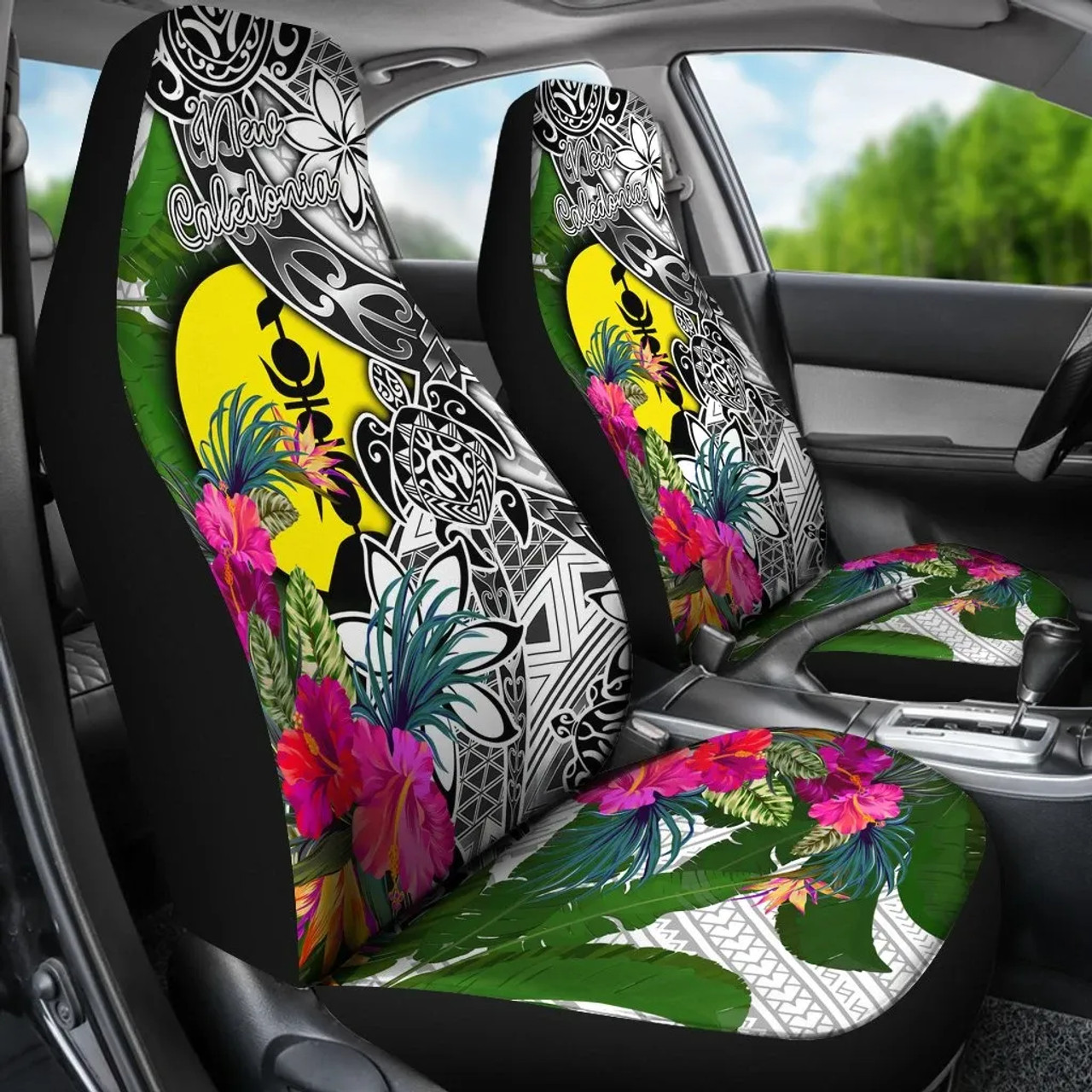 New Caledonia Car Seat Covers White - Turtle Plumeria Banana Leaf