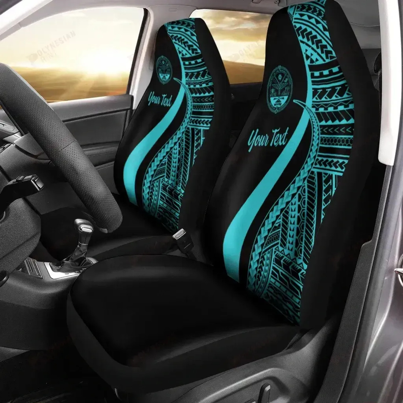 Marshall Islands Custom Personalised Car Seat Covers - Turquoise Polynesian Tentacle Tribal Pattern Crest
