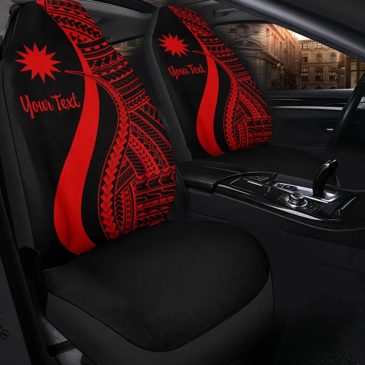 Nauru Custom Personalised Car Seat Covers - Red Polynesian Tentacle Tribal Pattern
