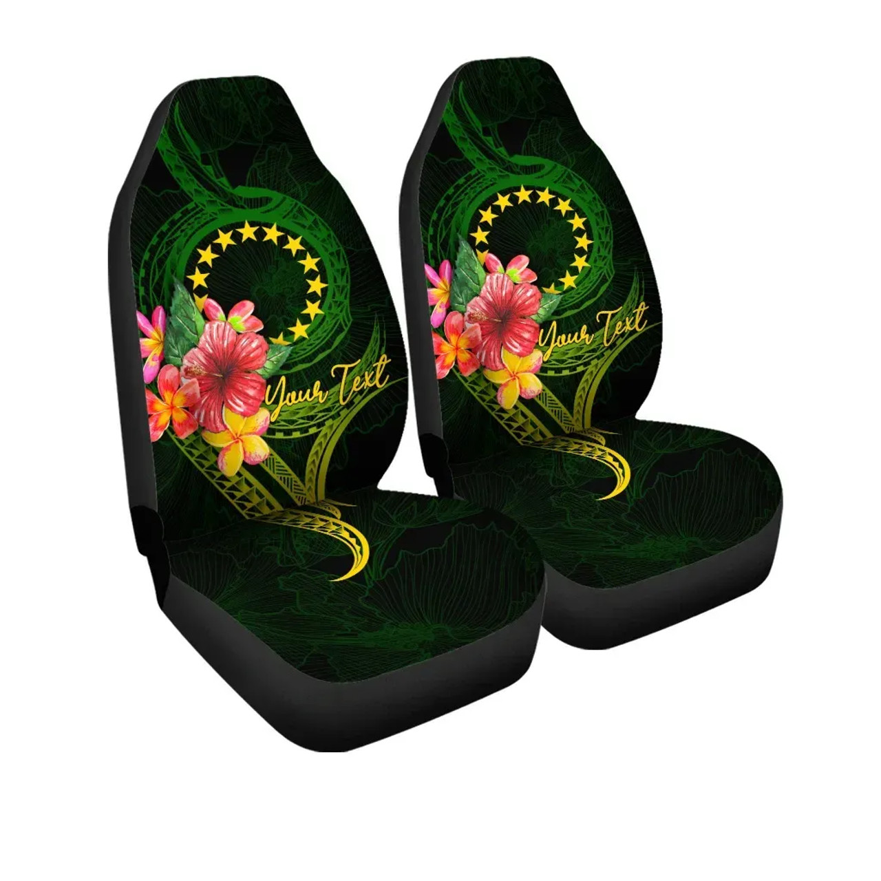 Cook Islands Polynesian Custom Personalised Car Seat Covers - Floral With Seal Flag Color