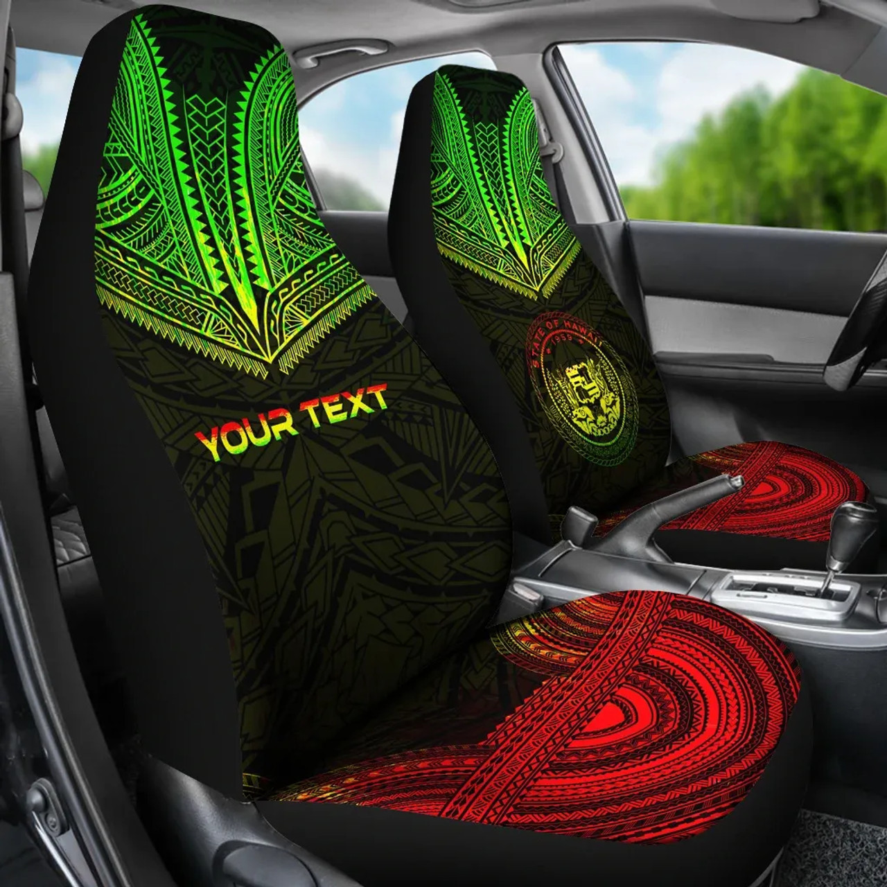 Hawaii Custom Personalised Car Seat Cover - Hawaii Seal Polynesian Chief Tattoo Reggae Version