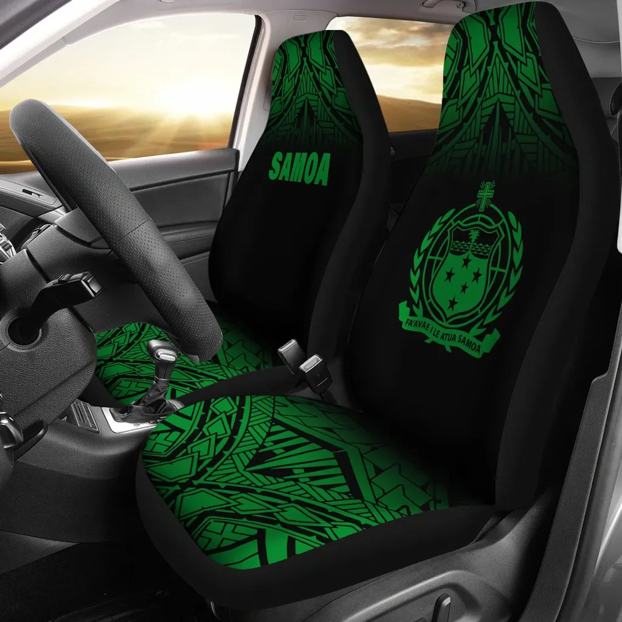 Samoa Car Seat Covers - Samoa Coat Of Arms Polynesian Tattoo Fog Green