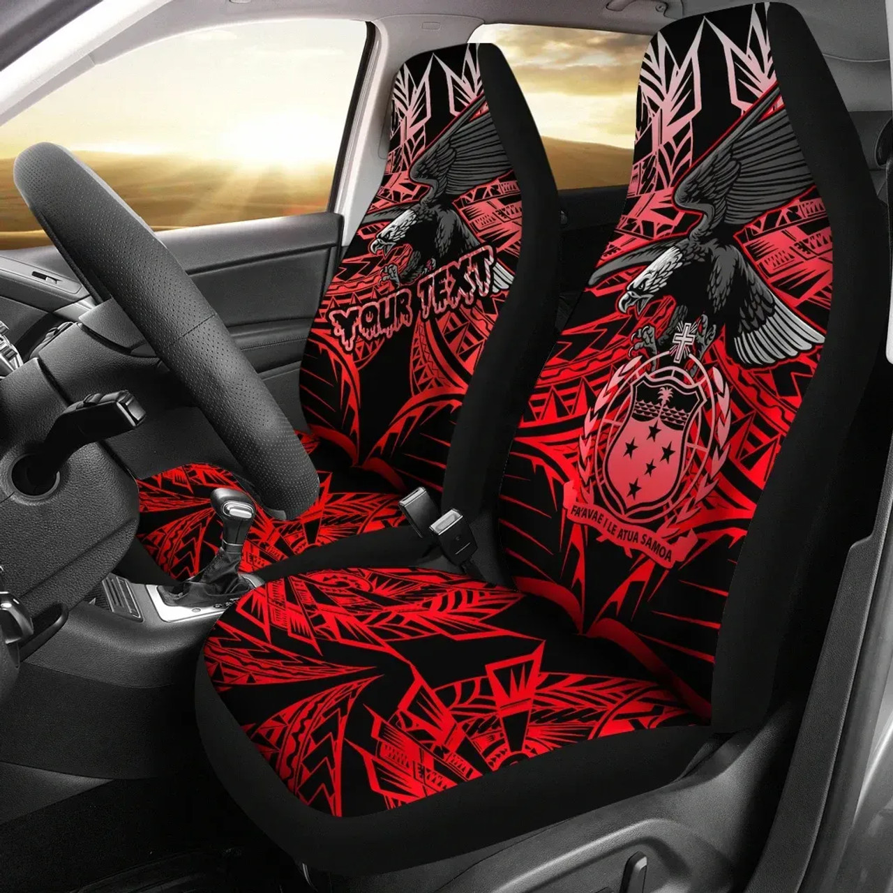 Samoa Polynesian Custom Personalised Car Seat Covers - Eagle Tribal Pattern Red