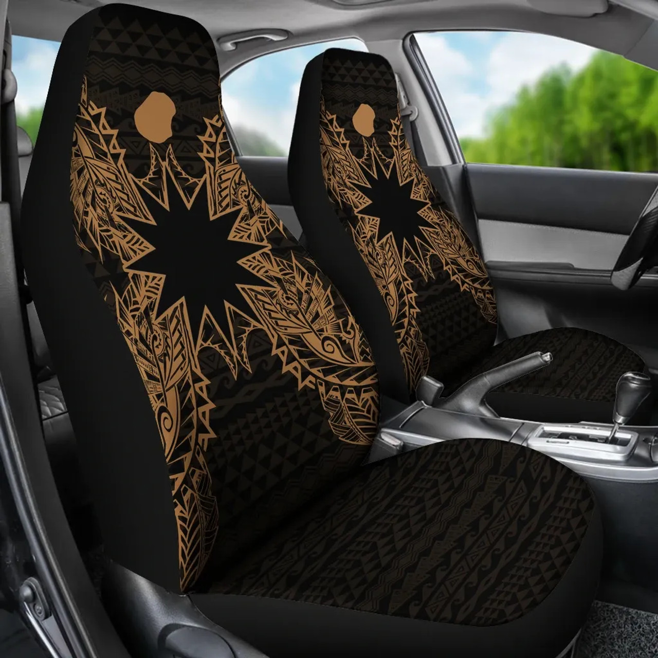 Nauru Car Seat Cover - Nauru Flag Map Gold