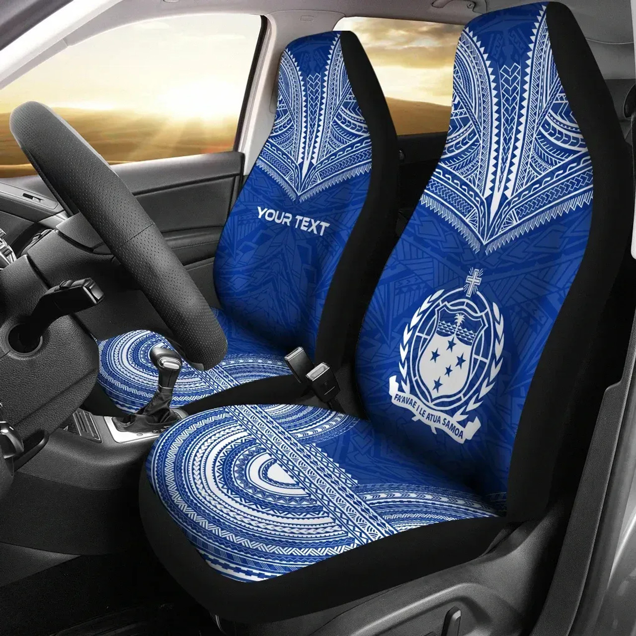 Samoa Custom Personalised Car Seat Cover - Samoa Coat Of Arms Polynesian Chief Tattoo Flag Version