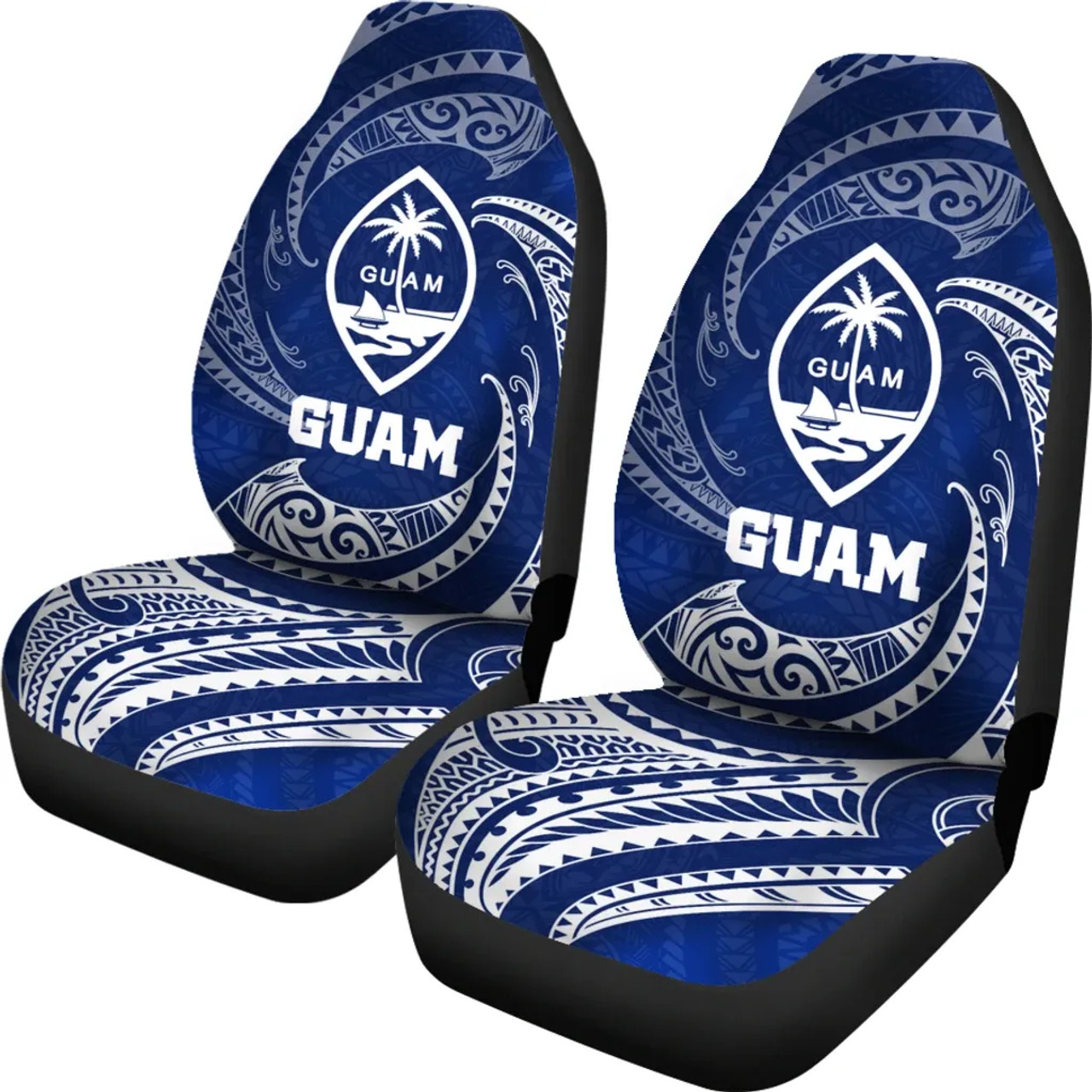 Guam Polynesian Car Seat Covers - Blue Tribal Wave