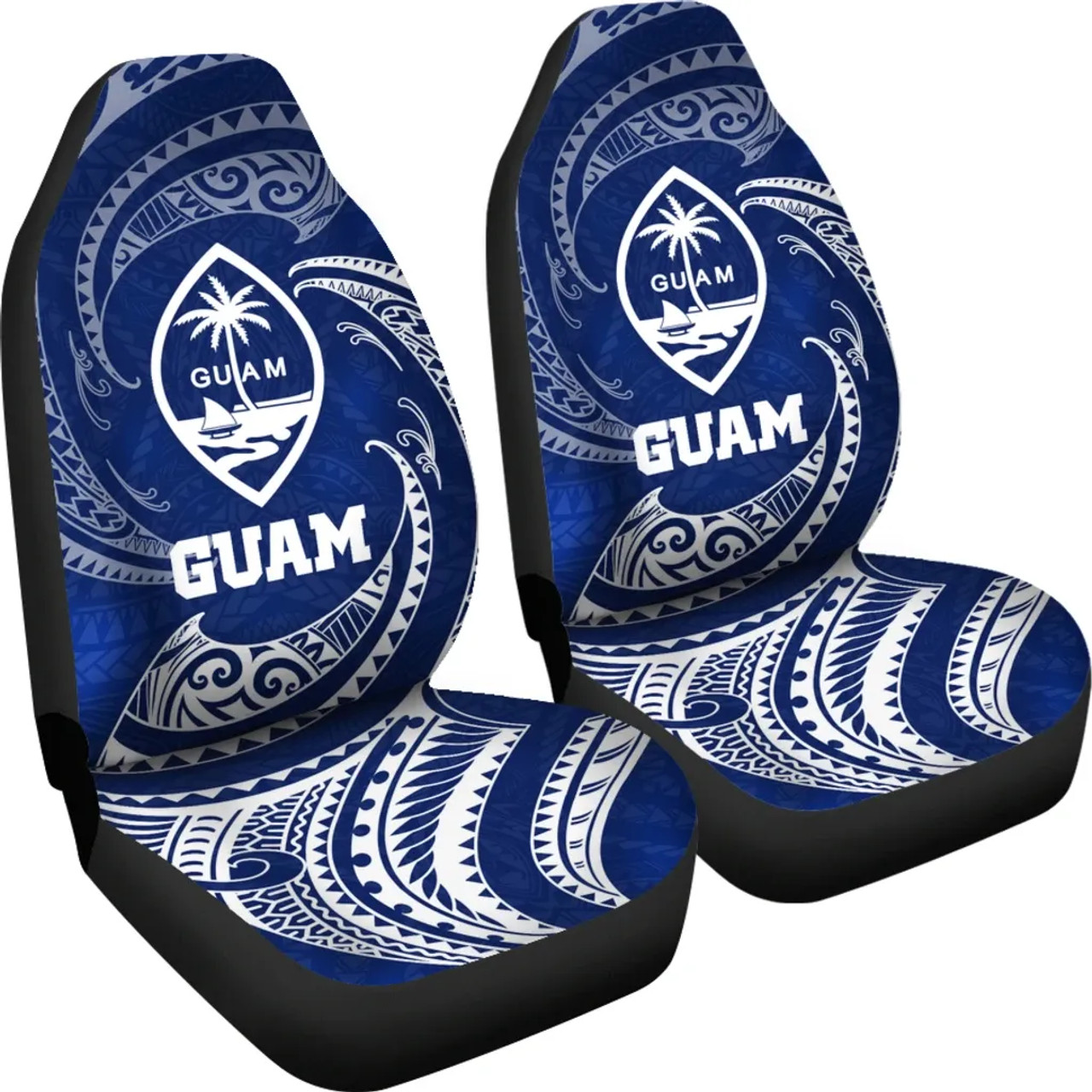 Guam Polynesian Car Seat Covers - Blue Tribal Wave