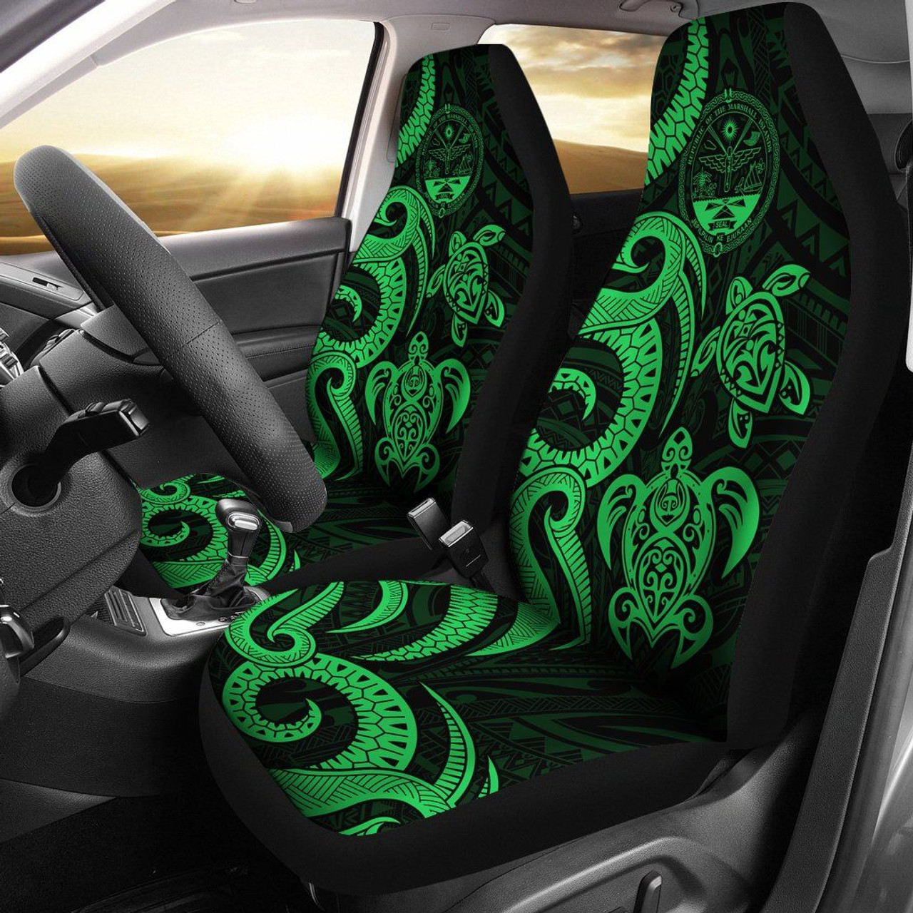 Marshall Islands Car Seat Covers - Green Tentacle Turtle Crest
