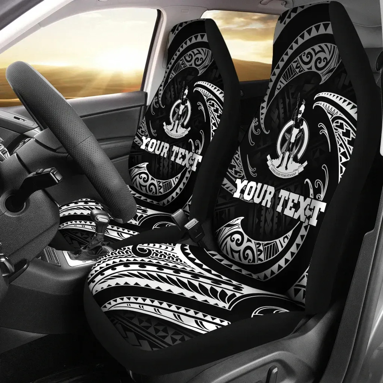 Vanuatu Polynesian Custom Personalised Car Seat Covers - White Tribal Wave