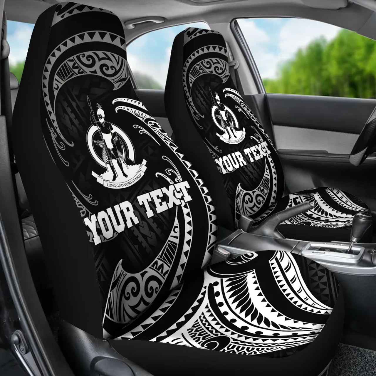Vanuatu Polynesian Custom Personalised Car Seat Covers - White Tribal Wave