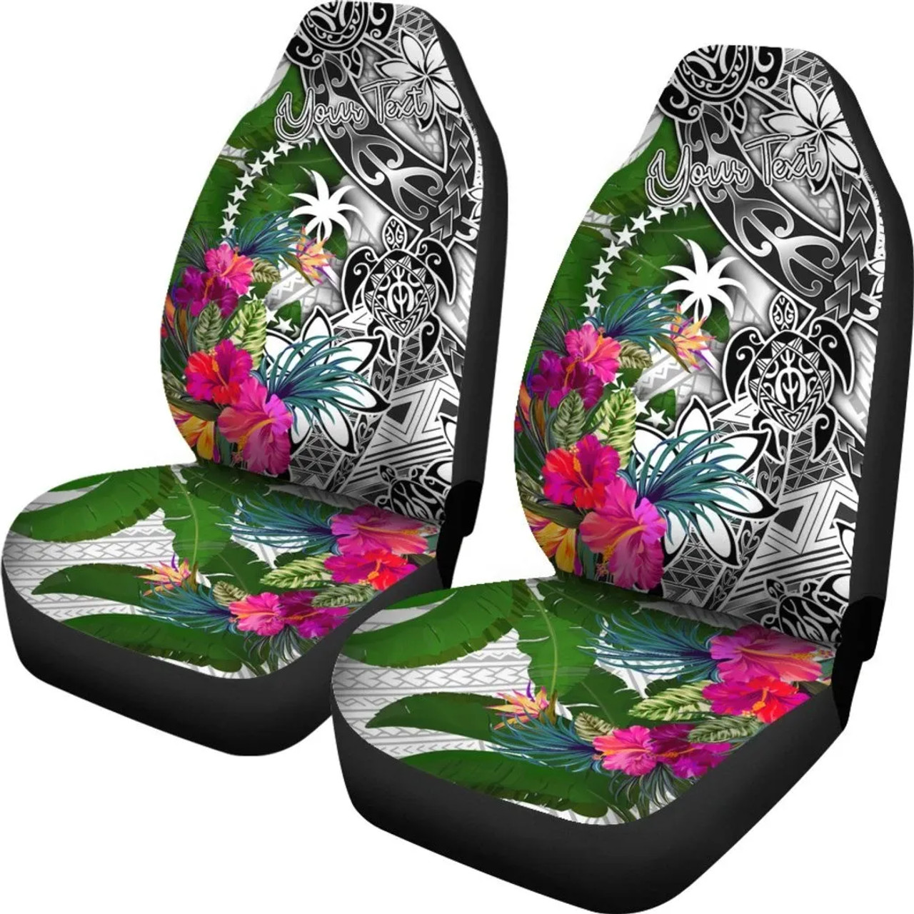 Chuuk Custom Personalised Car Seat Covers White - Turtle Plumeria Banana Leaf