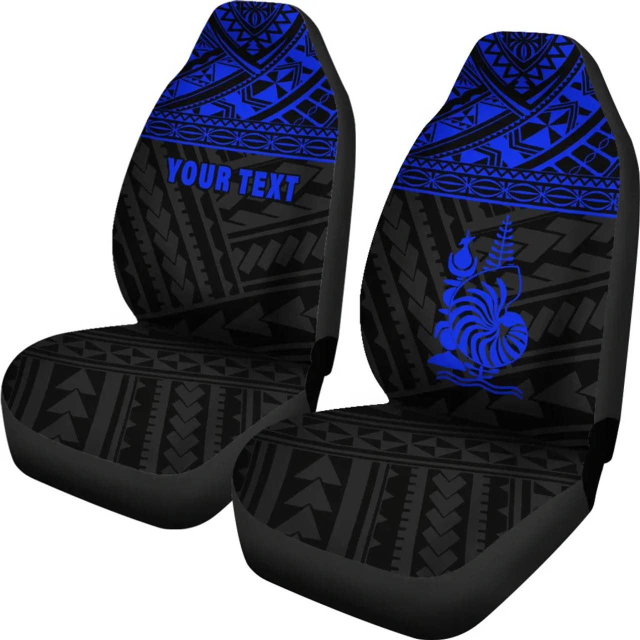 New Caledonia Custom Personalised Car Seat Covers - New Caledonia Blue Coat Of Arms Polynesian Tattoo