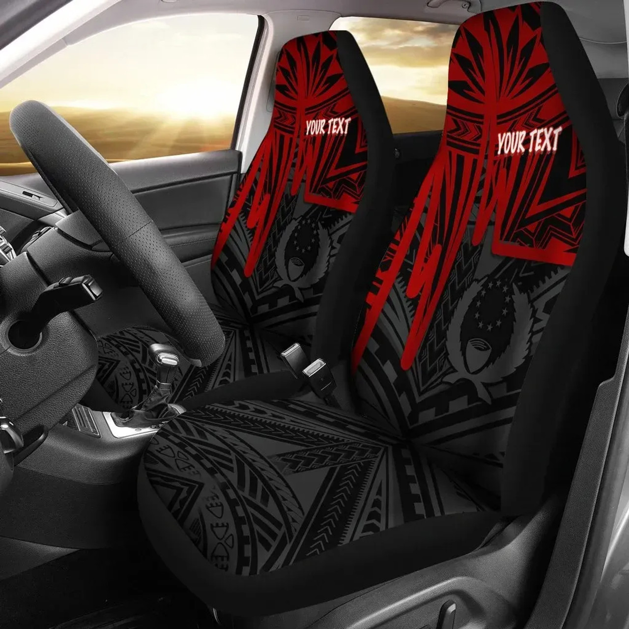Pohnpei Personalised Car Seat Covers - Pohnpei Seal In Heartbeat Patterns Style (Red)