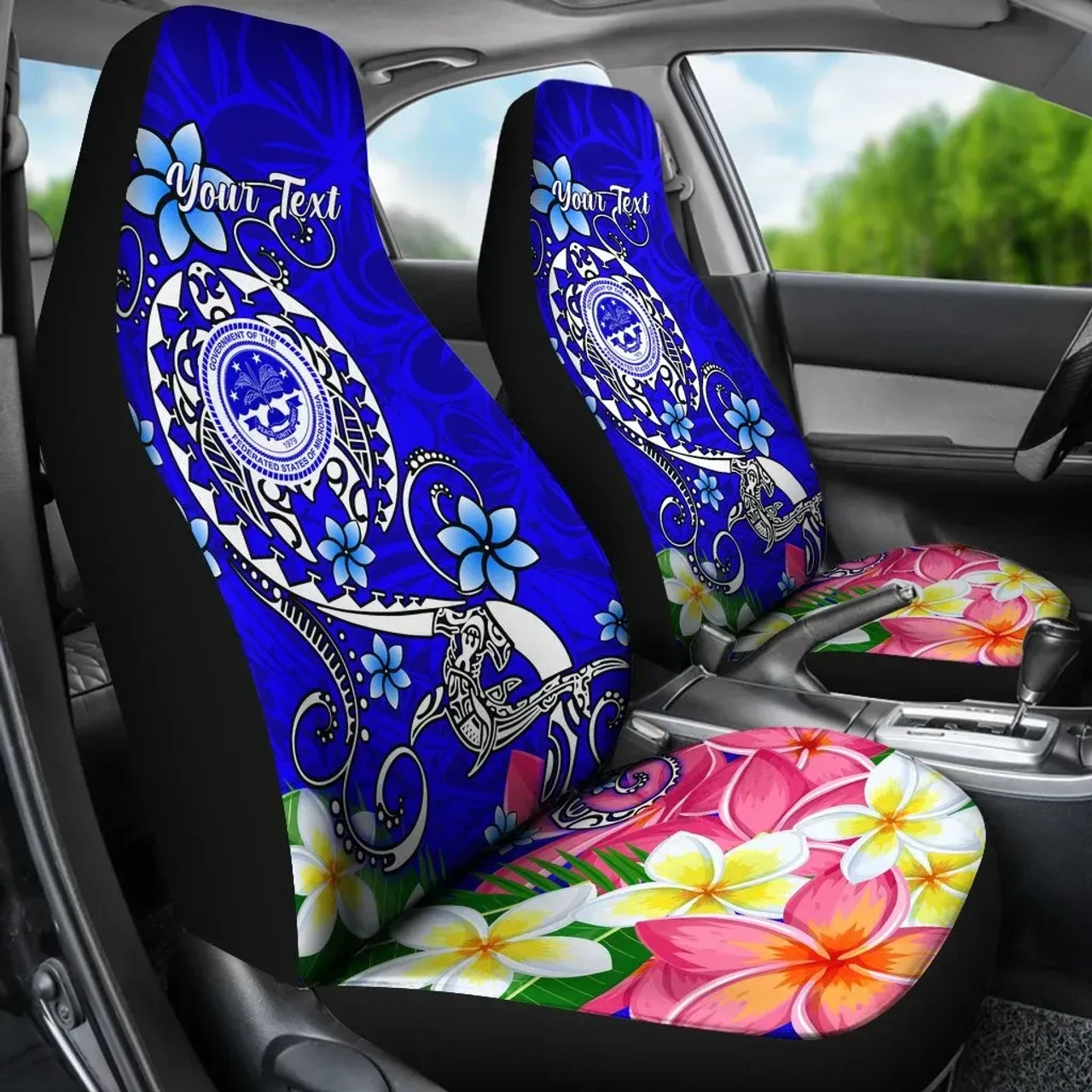 FSM Custom Personalised Car Seat Covers - Turtle Plumeria (Blue)