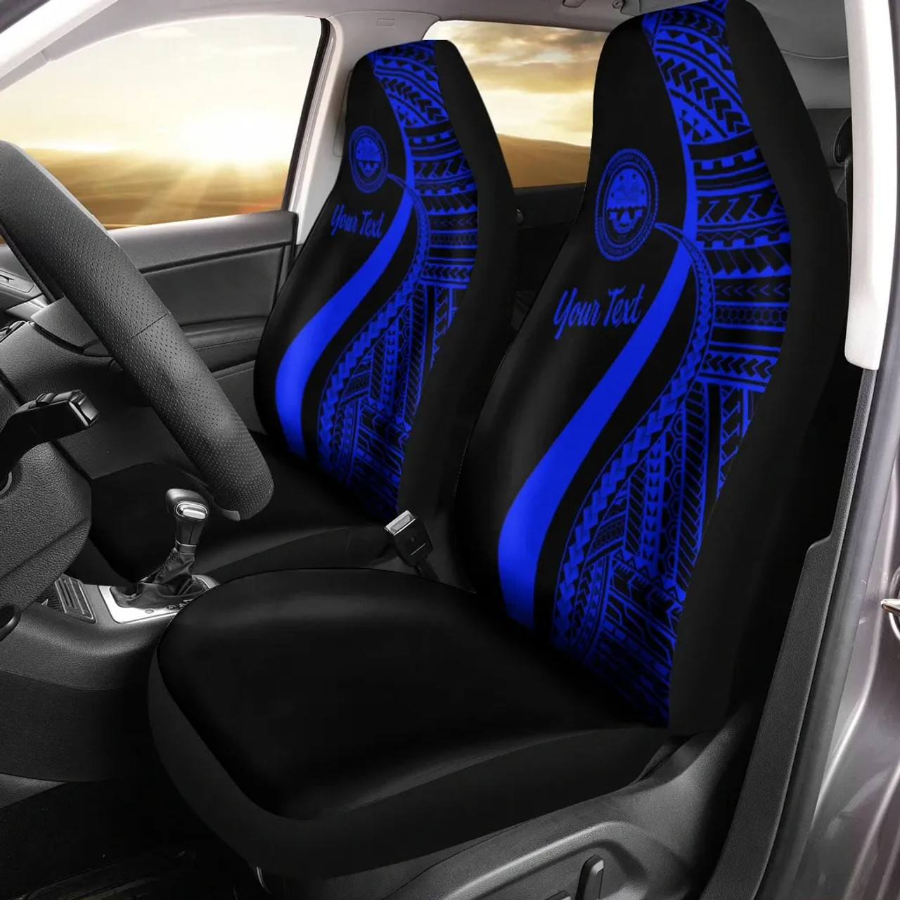 Federated States of Micronesia Custom Personalised Car Seat Covers - Blue Polynesian Tentacle Tribal Pattern