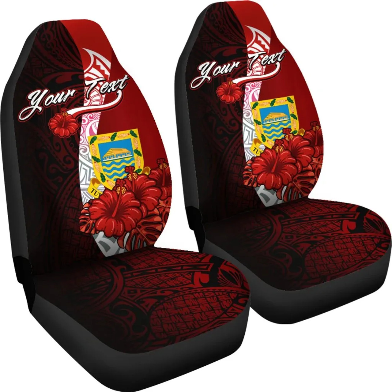 Tuvalu Polynesian Custom Personalised Car Seat Covers - Coat Of Arm With Hibiscus
