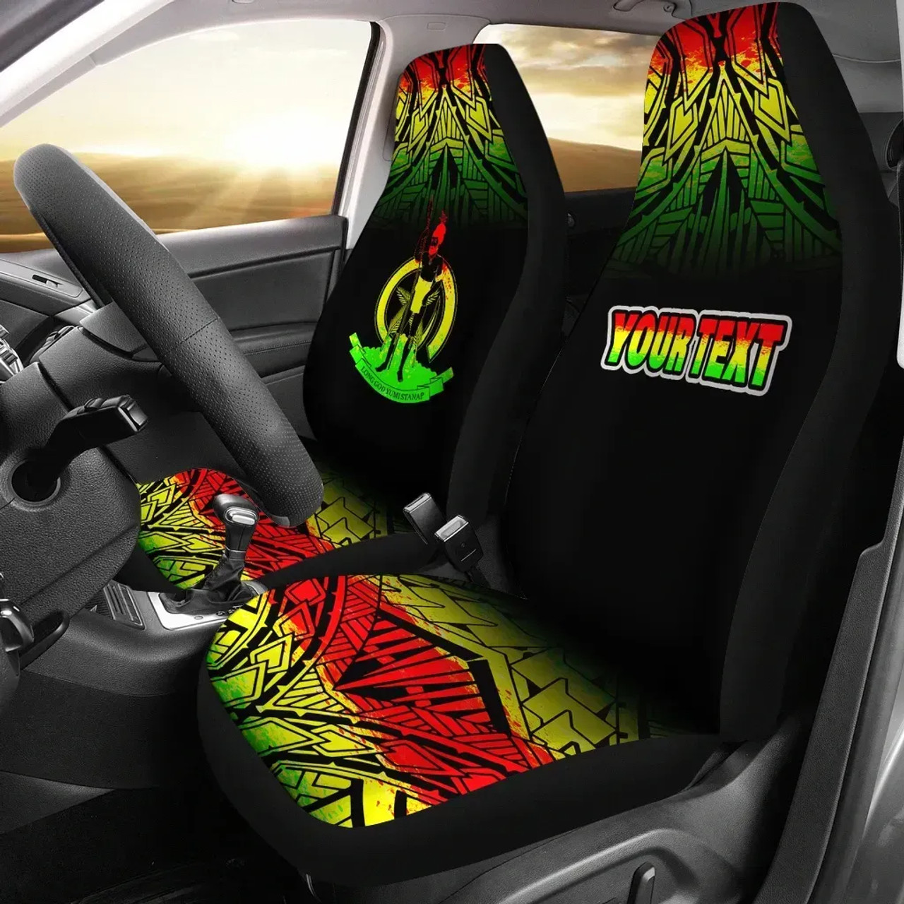 Vanuatu Custom Personalised Car Seat Covers - Vanuatu Coat Of Arms Fog Reggae Style