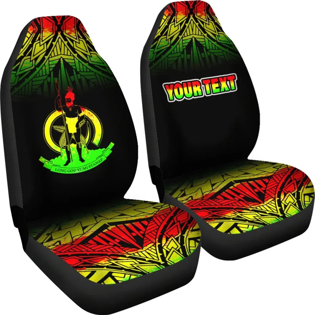 Vanuatu Custom Personalised Car Seat Covers - Vanuatu Coat Of Arms Fog Reggae Style