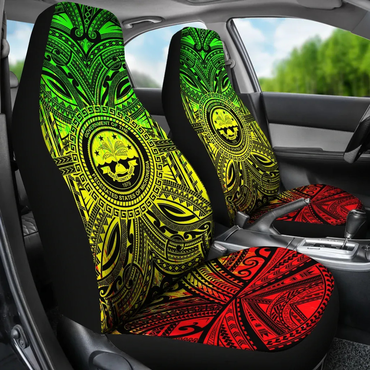 Federated States of Micronesia Car Seat Cover - Federated States of Micronesia Coat Of Arms Polynesian Reggae Style