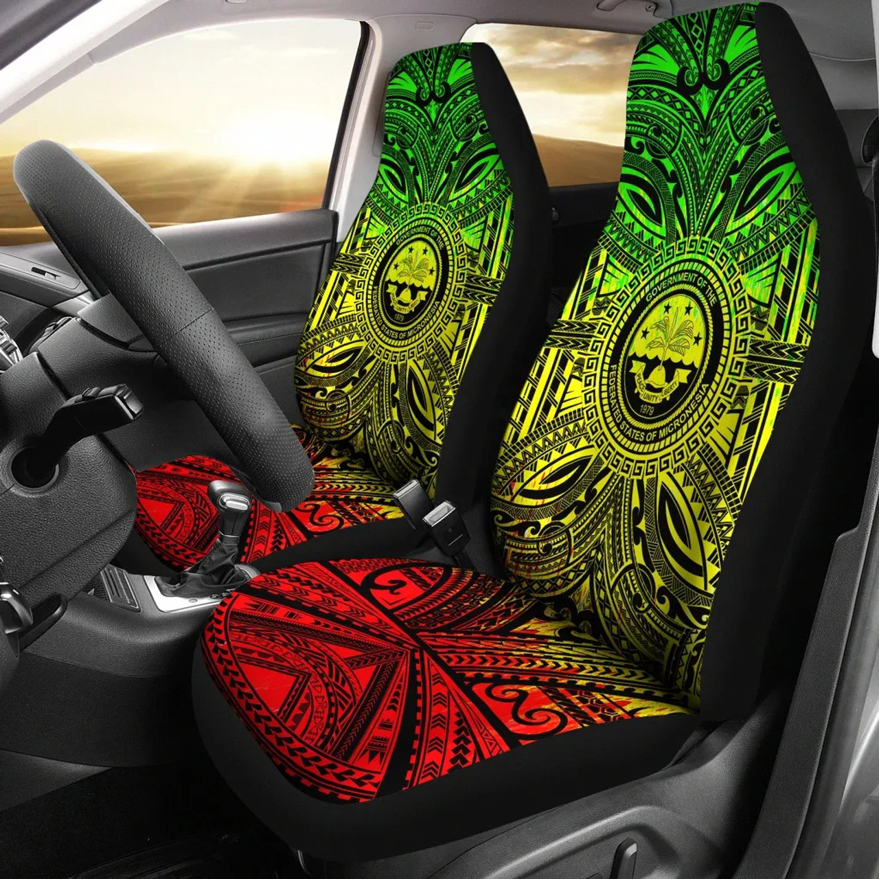 Federated States of Micronesia Car Seat Cover - Federated States of Micronesia Coat Of Arms Polynesian Reggae Style