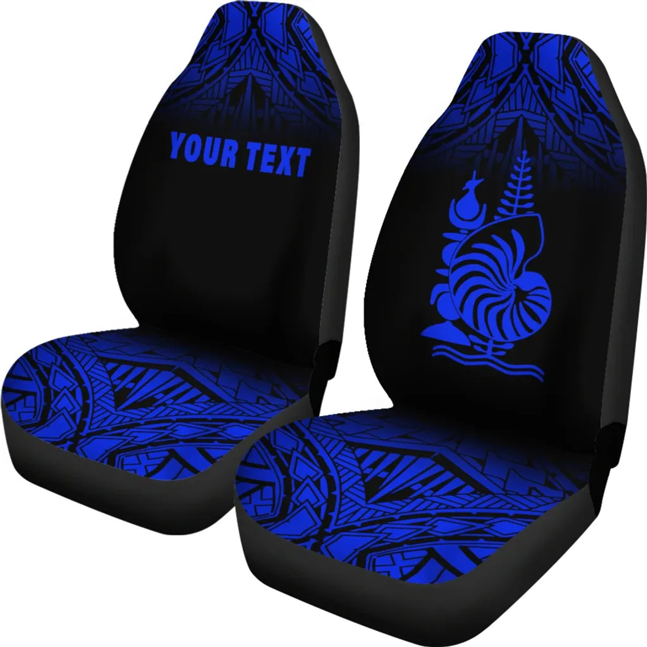 New Caledonia Custom Personalised Car Seat Covers - New Caledonia Coat Of Arms Polynesian Tattoo Fog Blue