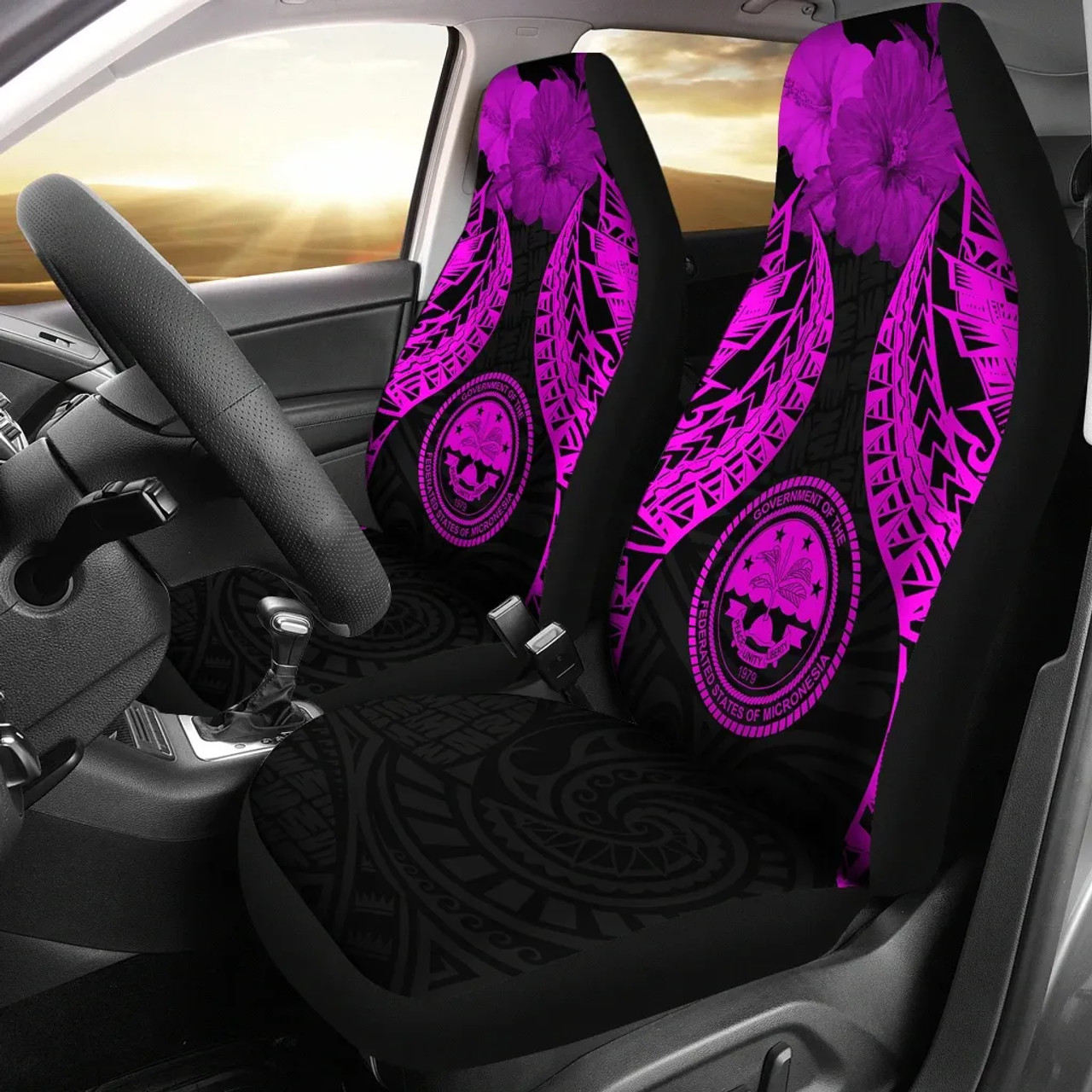 Federated States Of Micronesia Polynesian Car Seat Covers Pride Seal And Hibiscus Pink