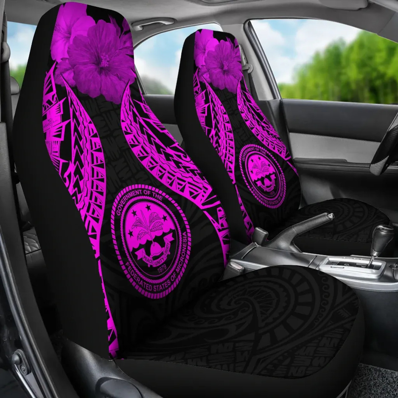 Federated States Of Micronesia Polynesian Car Seat Covers Pride Seal And Hibiscus Pink