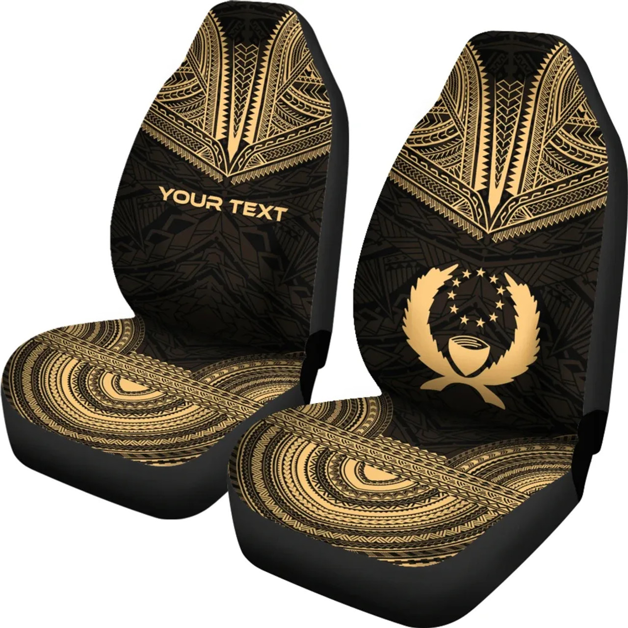 Pohnpei Custom Personalised Car Seat Cover - Pohnpei Flag Polynesian Chief Tattoo Gold Version