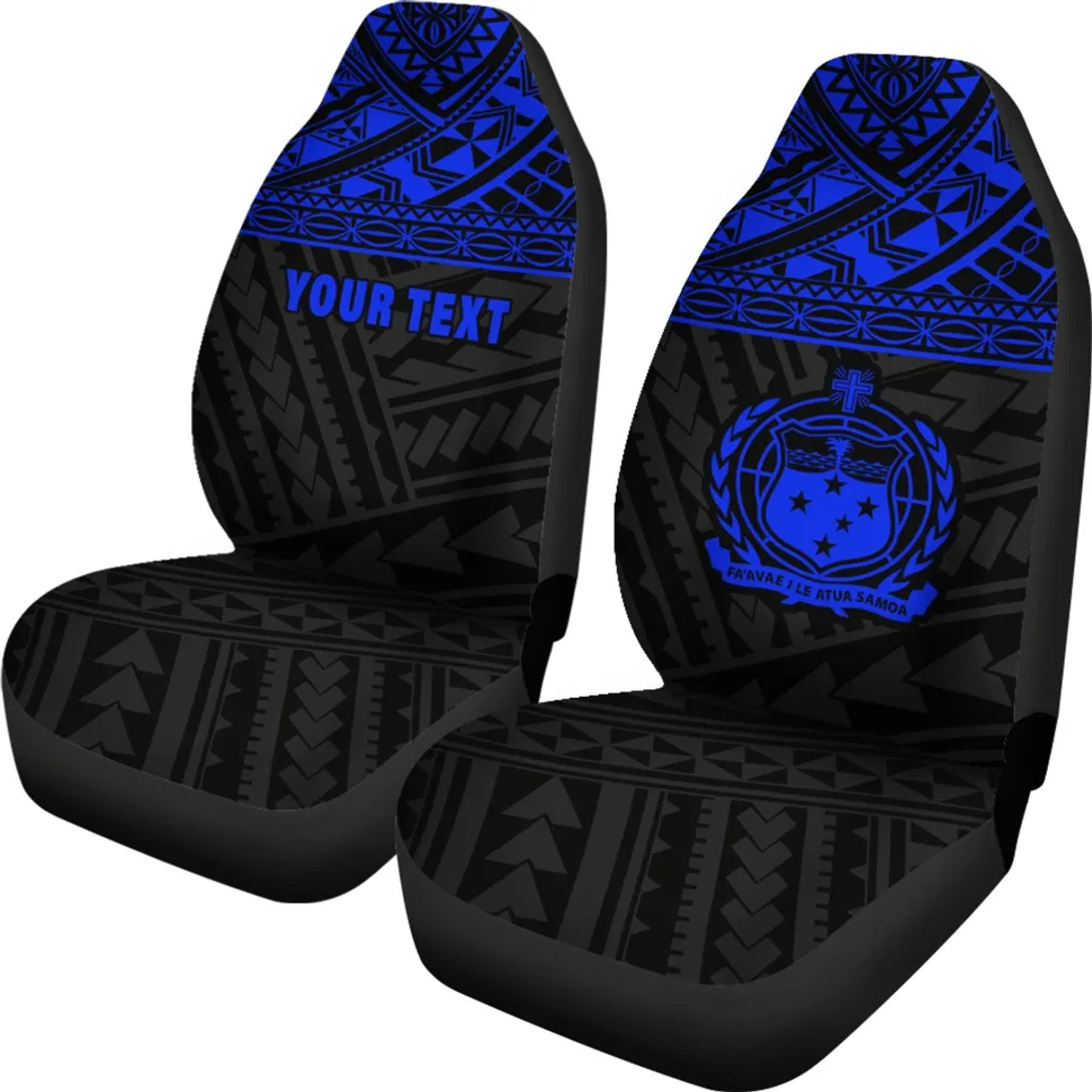 Samoa Custom Personalised Car Seat Covers - Samoa Blue Coat Of Arms Polynesian Tattoo