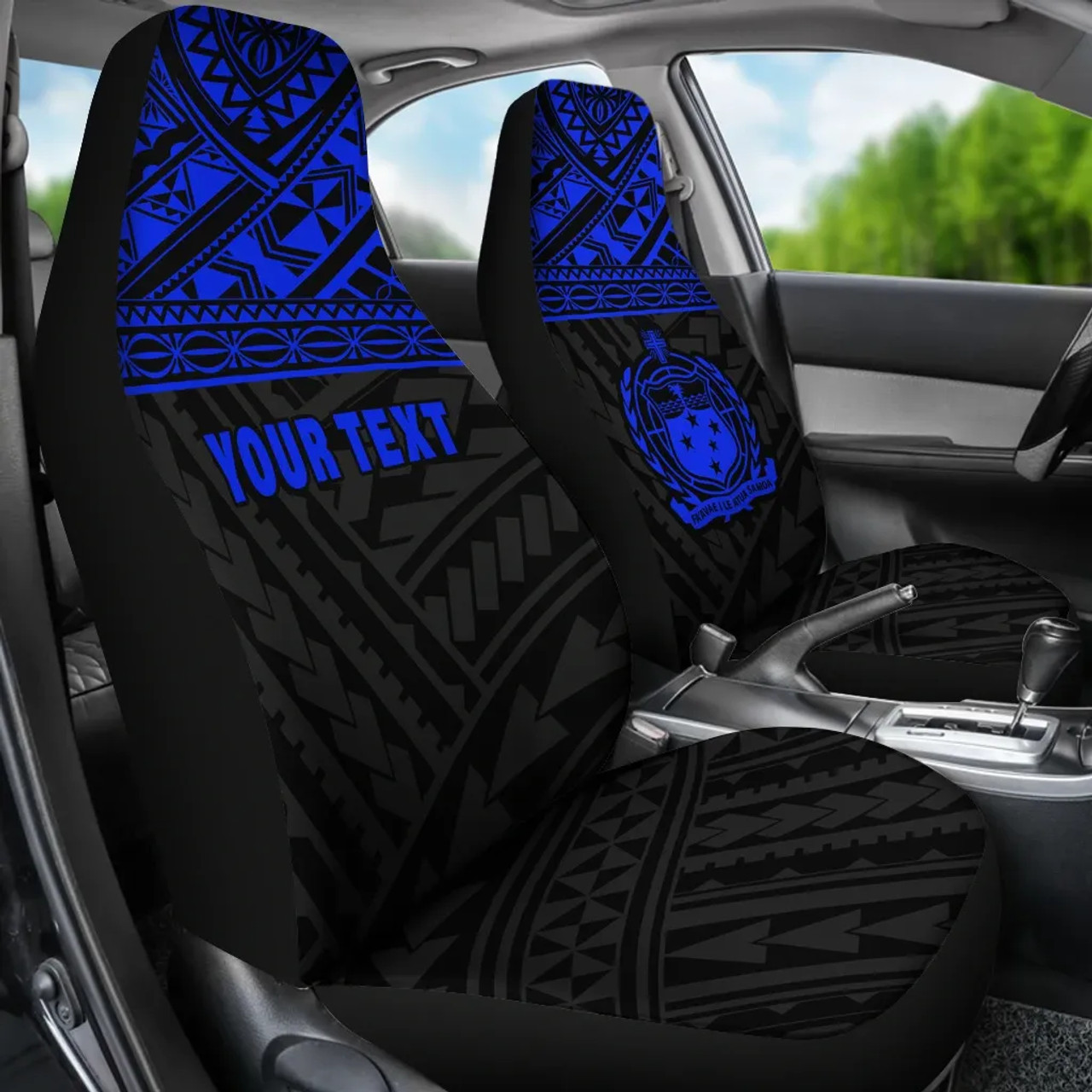 Samoa Custom Personalised Car Seat Covers - Samoa Blue Coat Of Arms Polynesian Tattoo