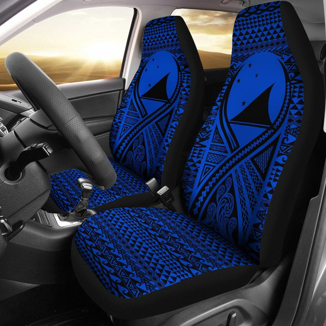 Tokelau Car Seat Cover - Tokelau Flag Polynesian Tattoo Blue