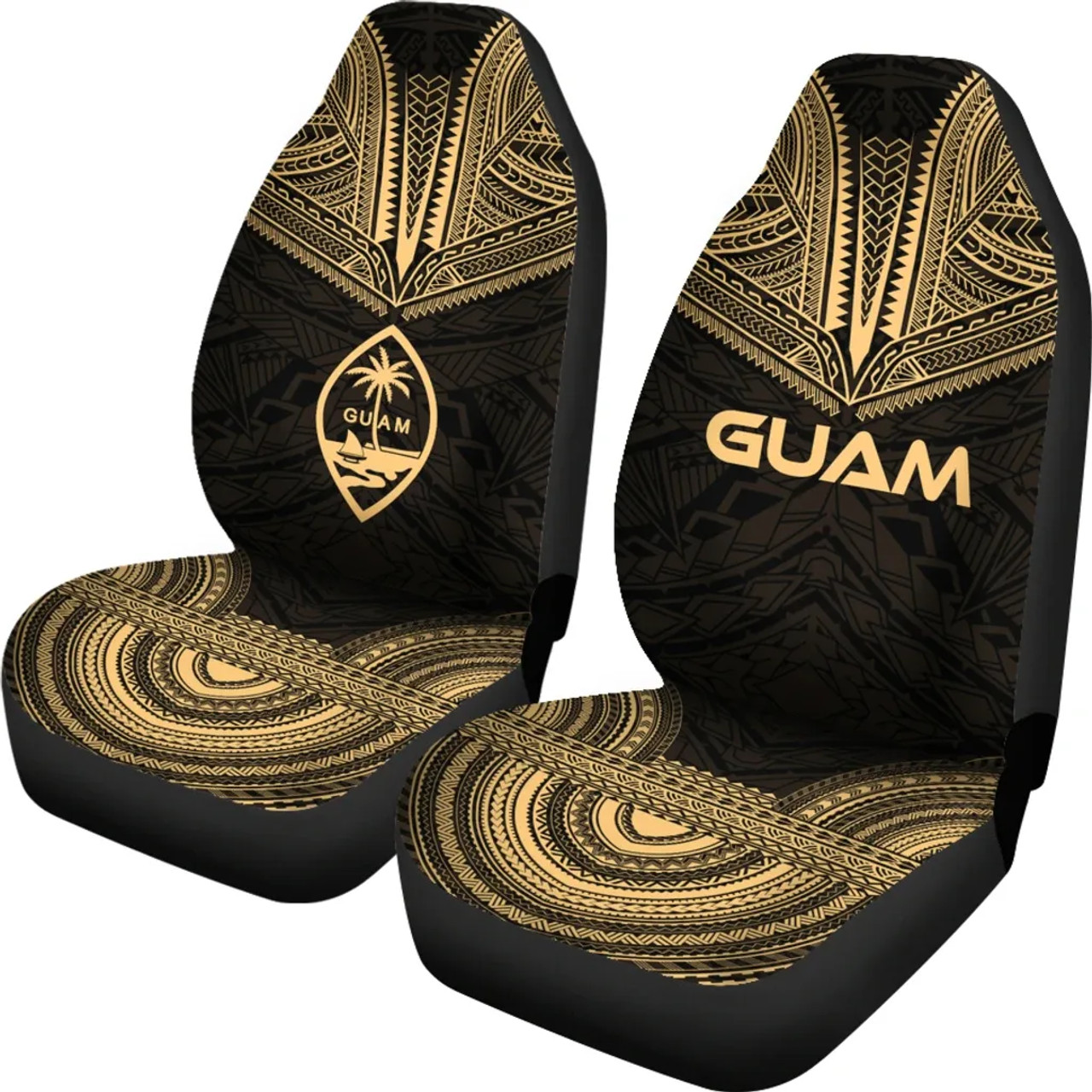 Guam Car Seat Cover - Guam Coat Of Arms Polynesian Chief Tattoo Gold Version