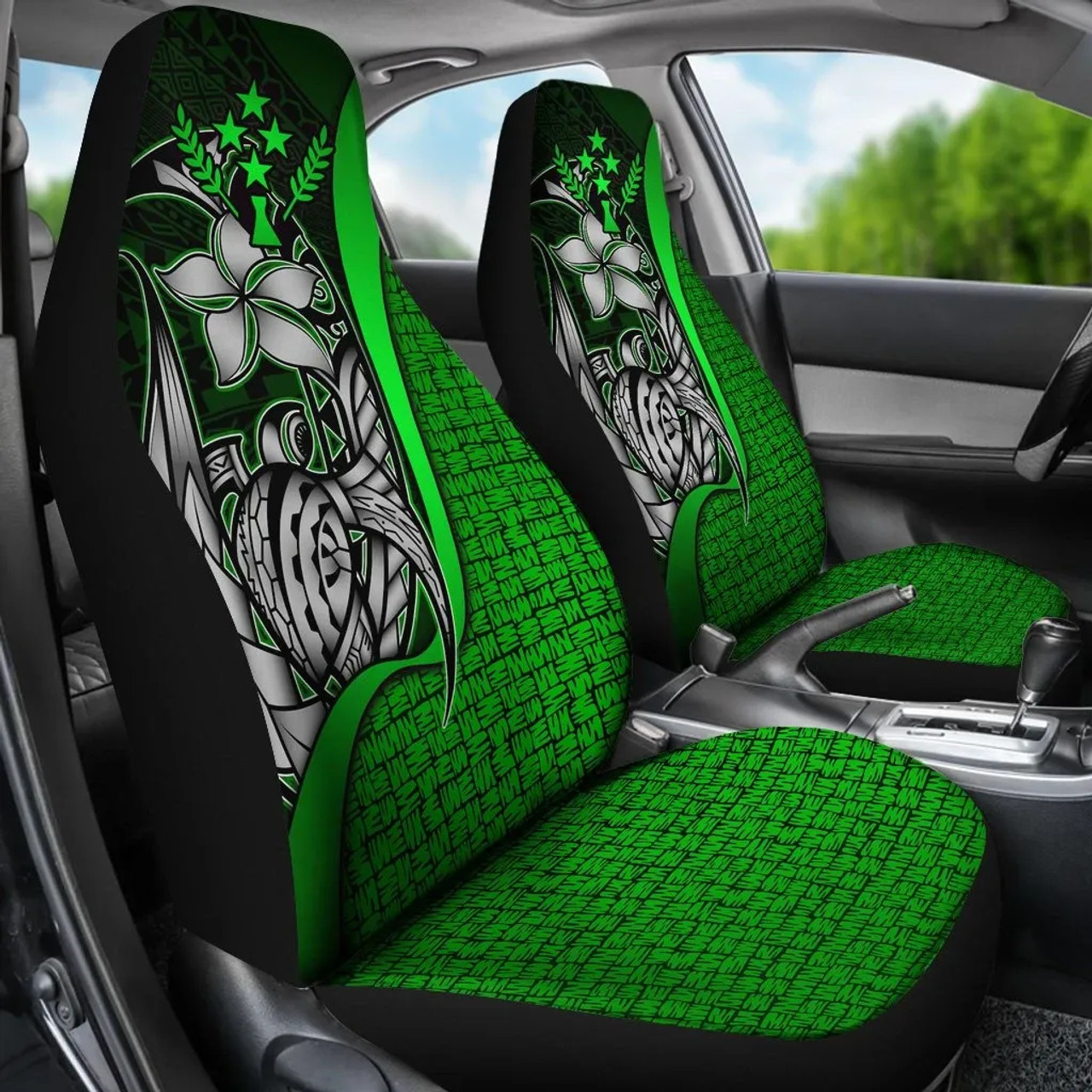 Kosrae Micronesian Car Seat Covers Green - Turtle With Hook