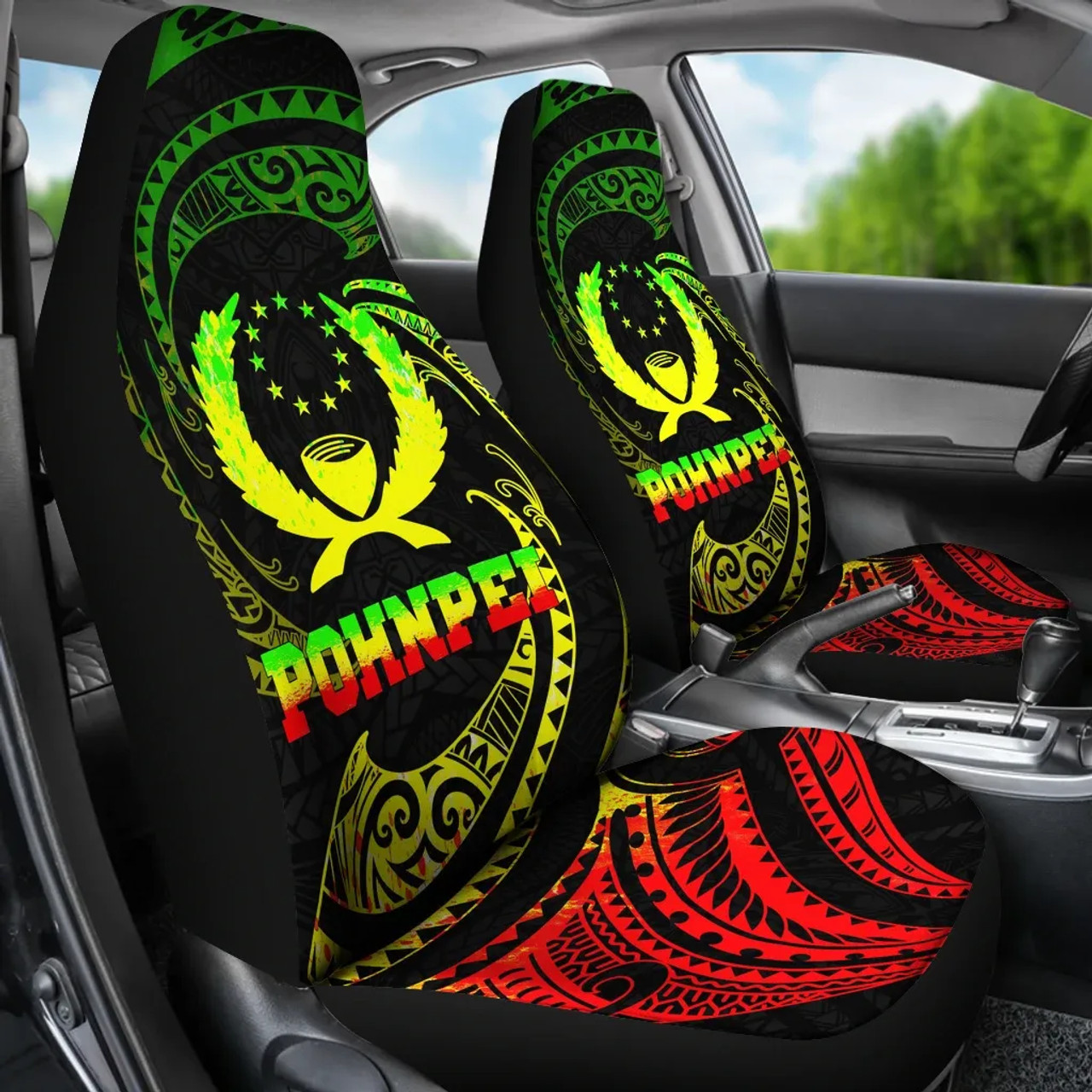 Pohnpei Micronesia Car Seat Covers - Reggae Tribal Wave