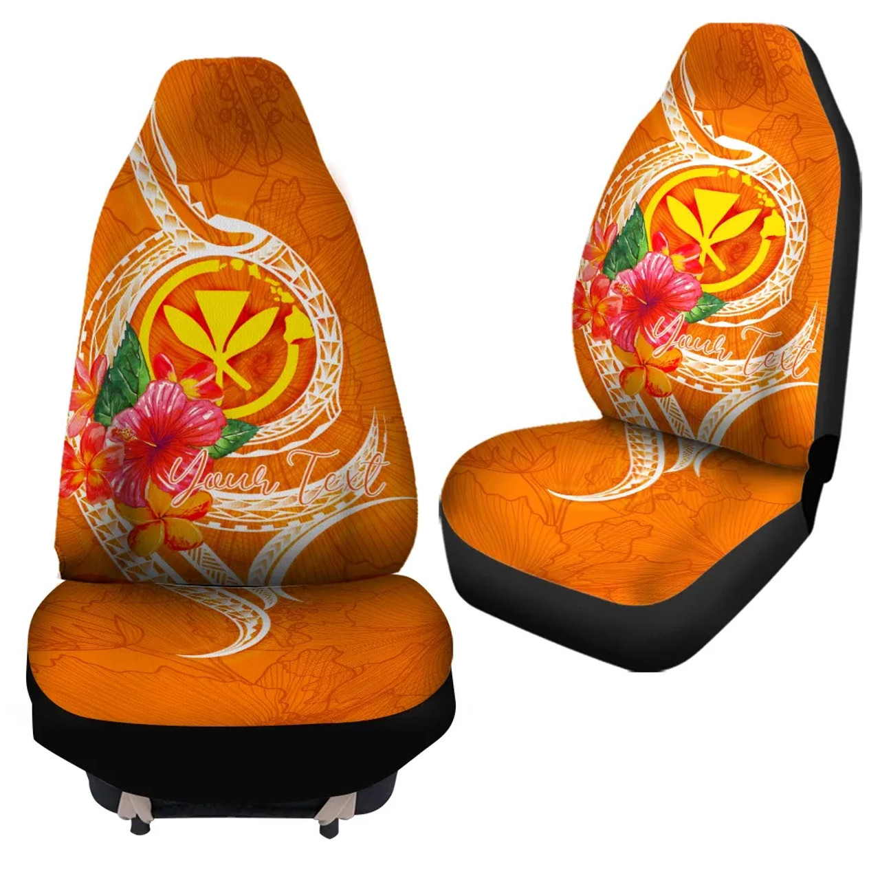 Hawaii Polynesian Custom Personalised Car Seat Covers - Orange Floral With Seal