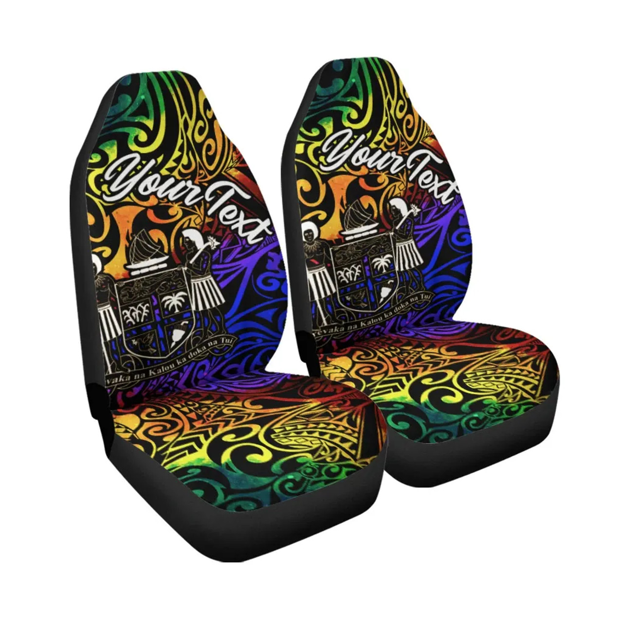 Fiji Custom Personalised Car Seat Covers - Rainbow Polynesian Pattern Crest