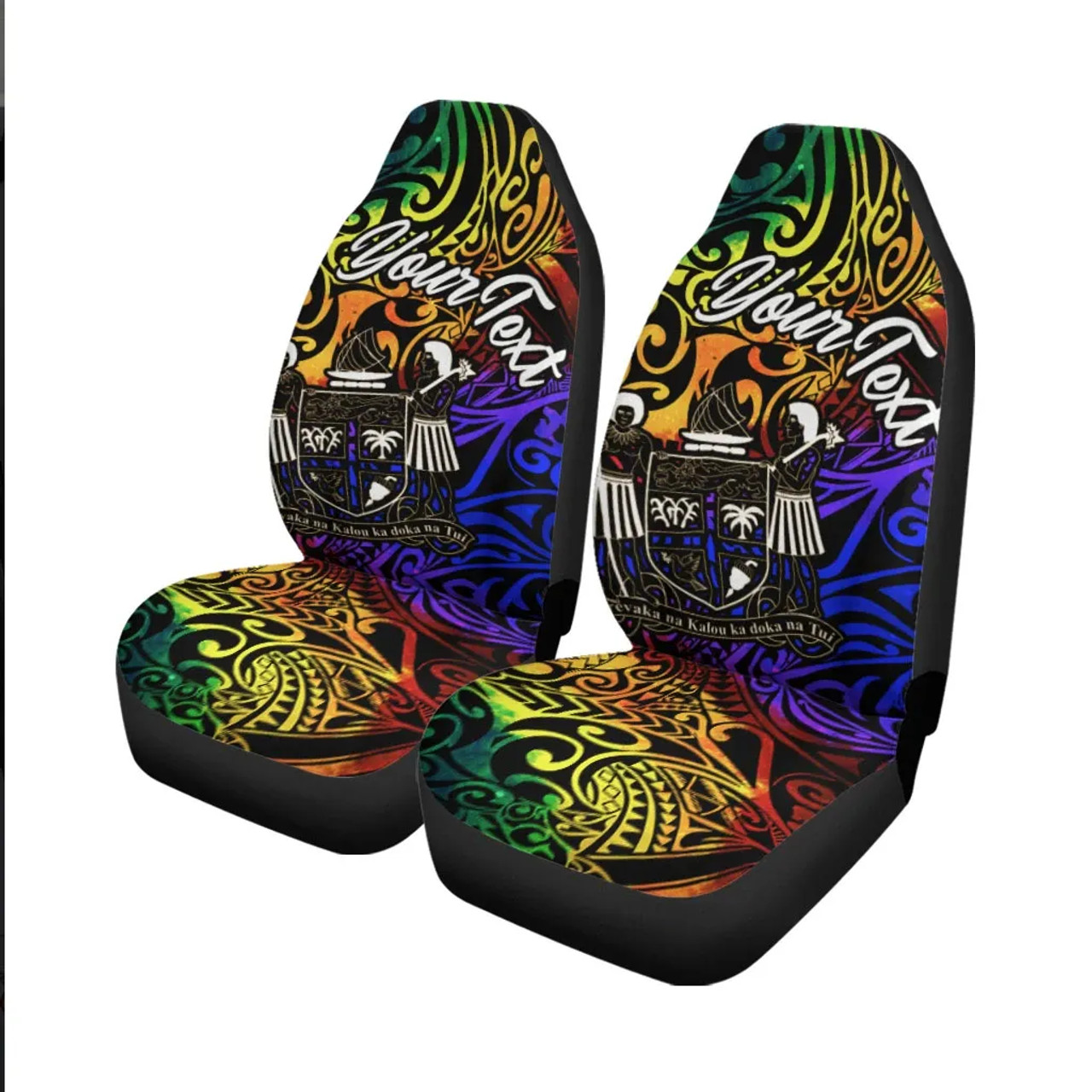 Fiji Custom Personalised Car Seat Covers - Rainbow Polynesian Pattern Crest