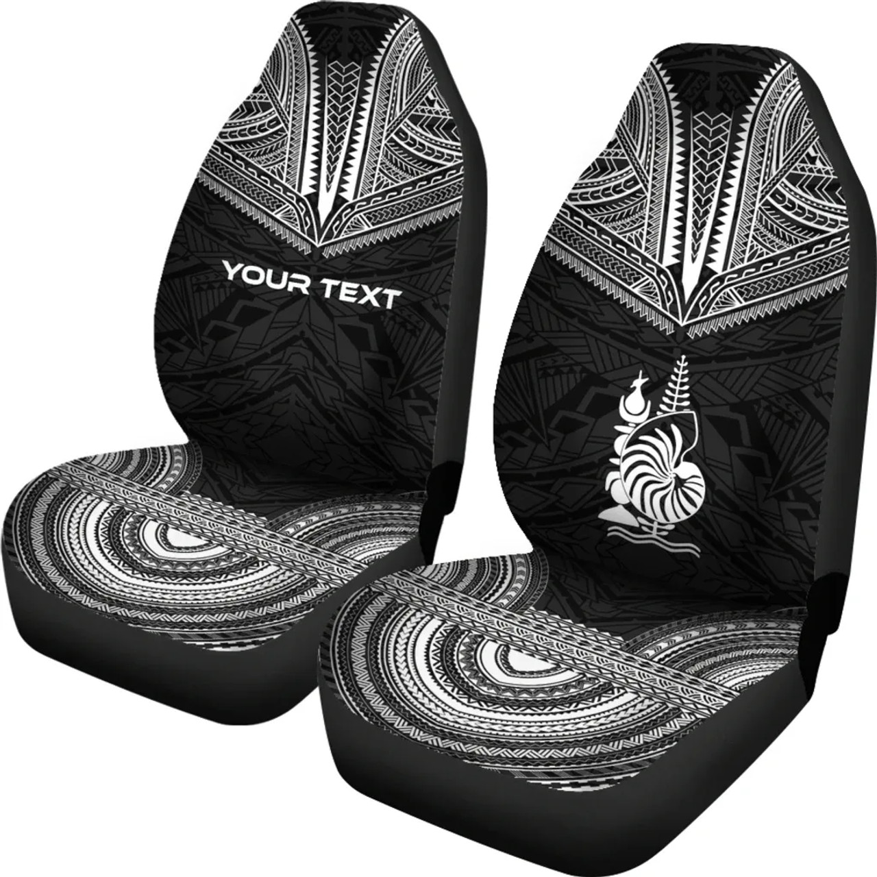 New Caledonia Custom Personalised Car Seat Cover - New Caledonia Coat Of Arms Polynesian Chief Tattoo Black Version