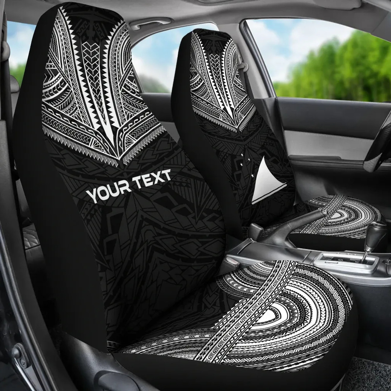 Tokelau Custom Personalised Car Seat Cover - Tokelau Flag Polynesian Chief Tattoo Black Version