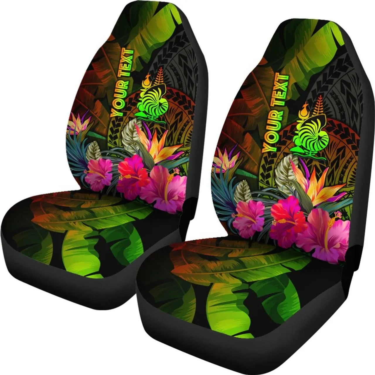 New Caledonia Polynesian Personalised Car Seat Covers- Hibiscus and Banana Leaves